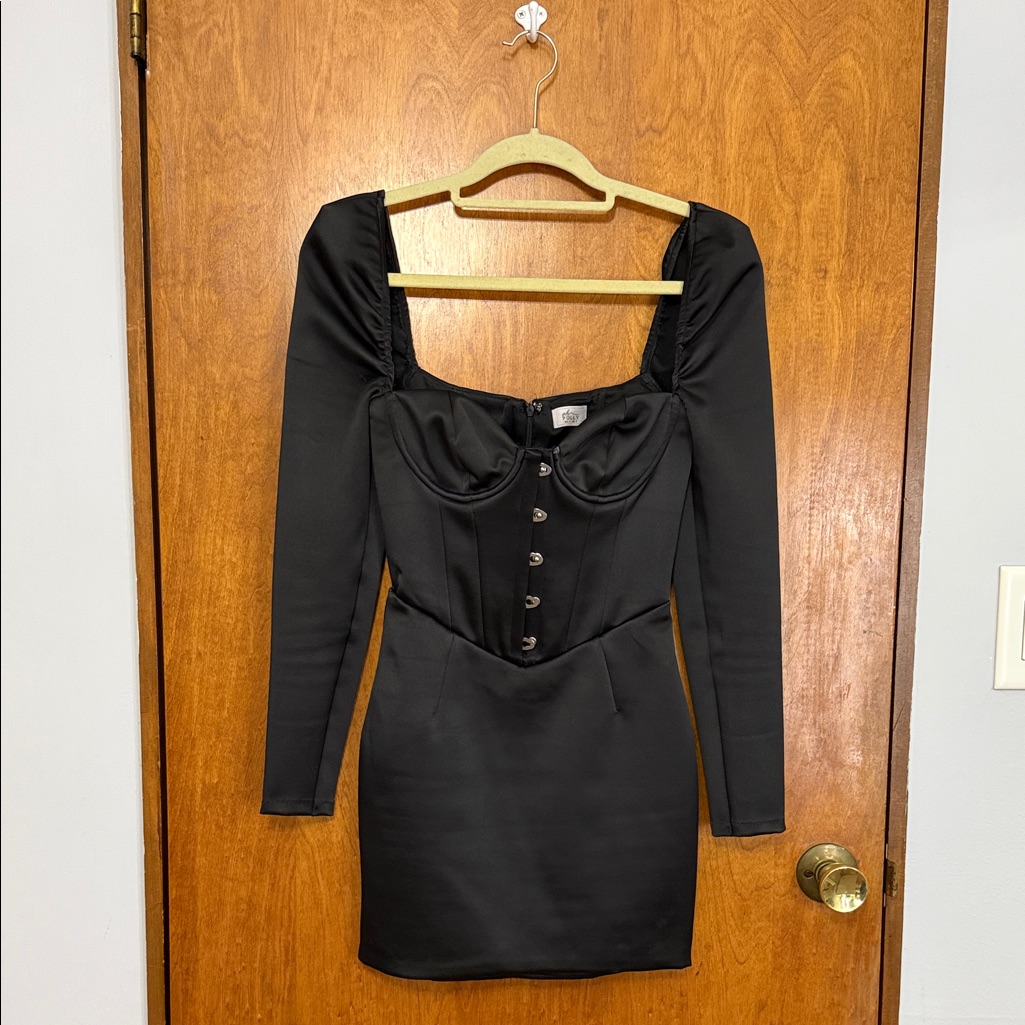 Chic Black Corset Long Sleeve Dress - Size 2